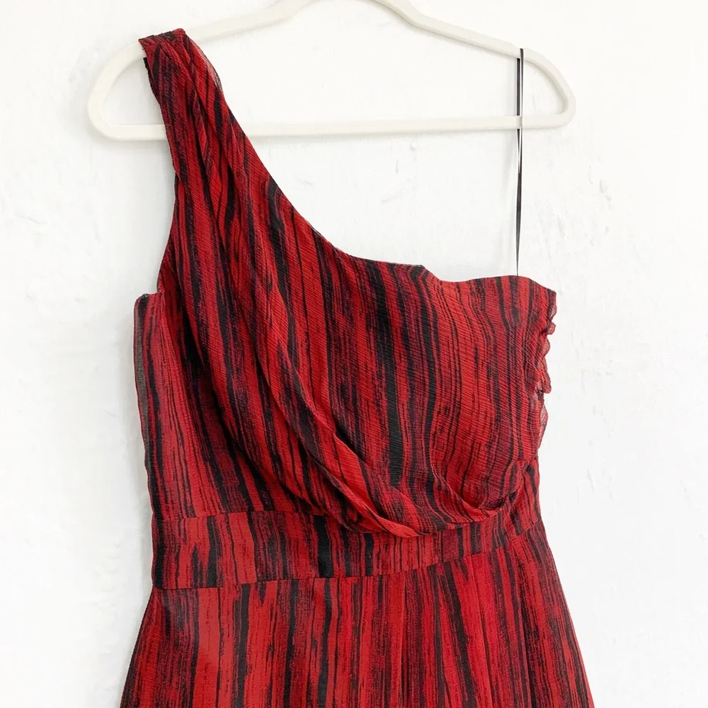 Hutch One Shoulder Silk Red & Black Abstract Cocktail Dress Sz 8